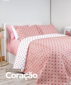 Kit Colcha Coração Dupla Face Sonhare